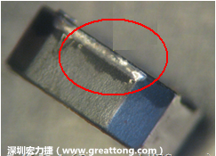 使用錫(Sn)鍍層的電源電感器(Power Inductors)，經(jīng)過推力測試后，其焊點還保留在零件的端點上，所以推力比較高。