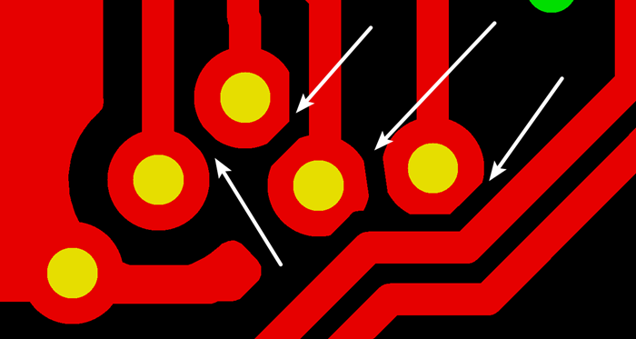 多層板中過孔會在每層線路上都有孔環(huán)，且每個層孔環(huán)周圍環(huán)境有夾線也有不夾線，環(huán)境各不一