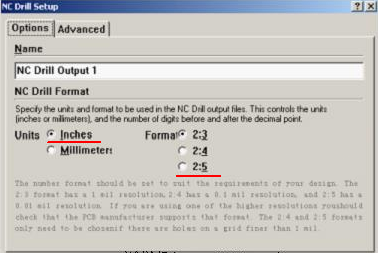 將格式改為“Inches 2：5”（ 以確保資料精度，反之孔與線路有偏移現(xiàn)象；）點(diǎn)OK完成鉆孔文件轉(zhuǎn)換